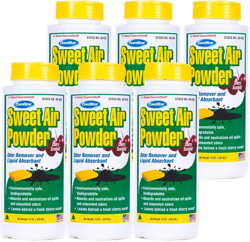 Comstar Sweet Air Powder, Cherry Scent Odor Eliminator, Long-Lasting Odor Neutralizer for Home & Industrial Use, Removes Oil, Fuel, Smoke & Pet Smells, 15 Ounces (60-633 PACK OF 6) - Image 1